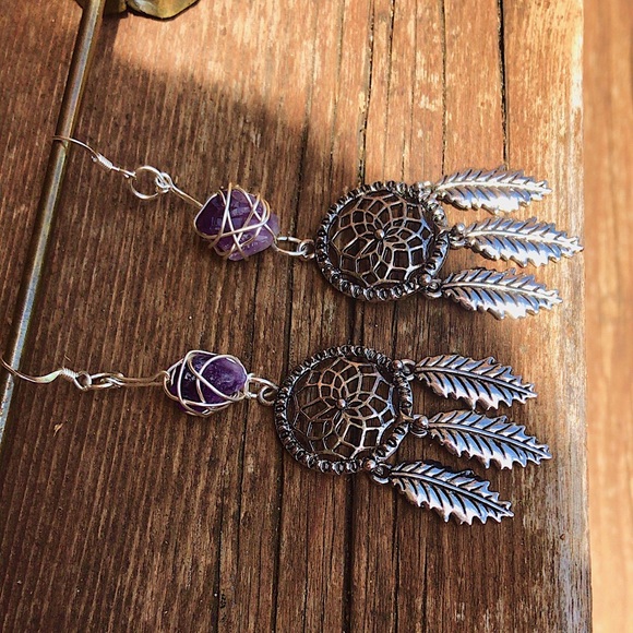 Handmade Amethyst Chunk Earrings - Picture 2 of 2
